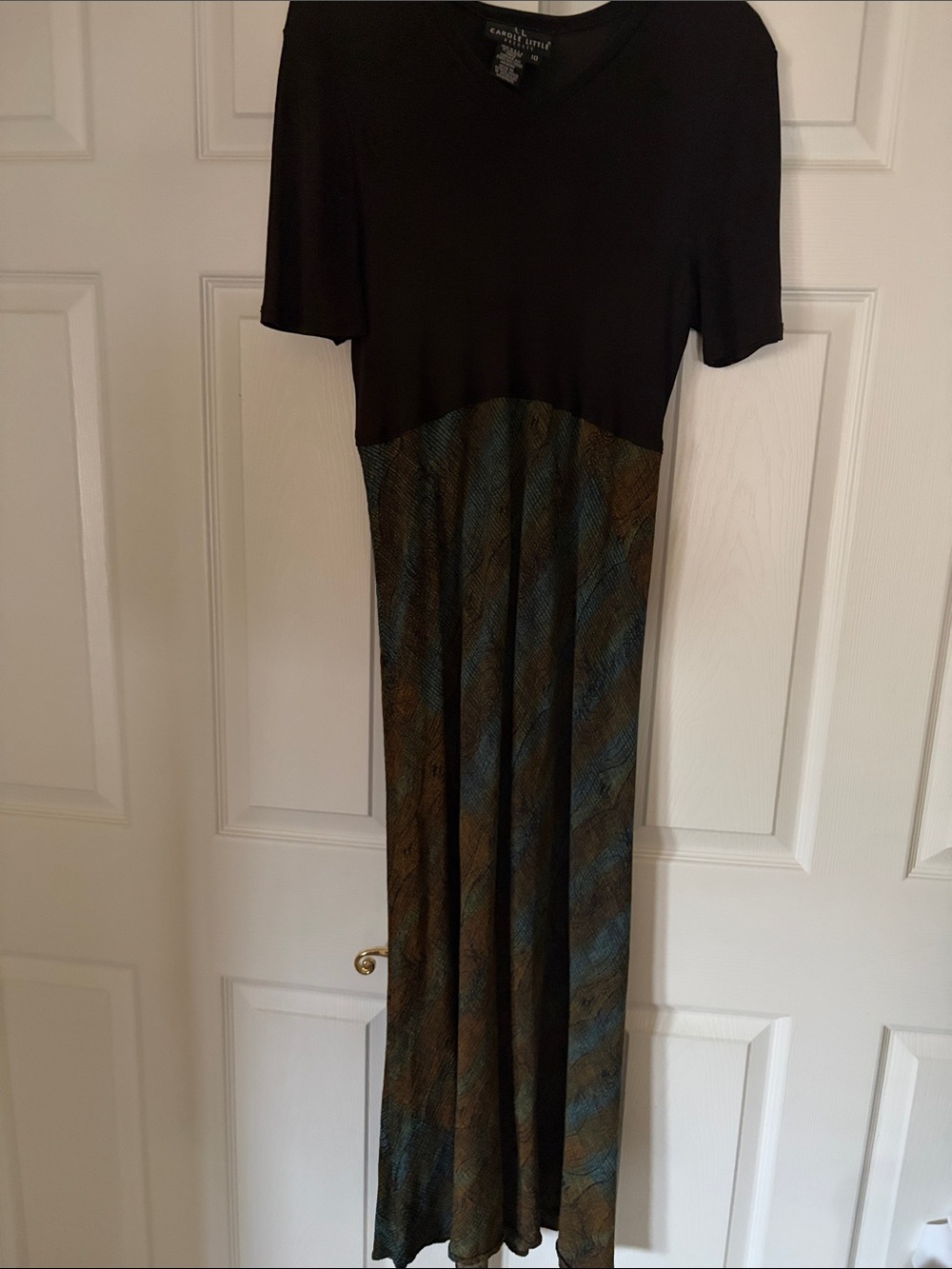 Black and Multicolor Short-Sleeve Maxi Dress 90s Carole Little